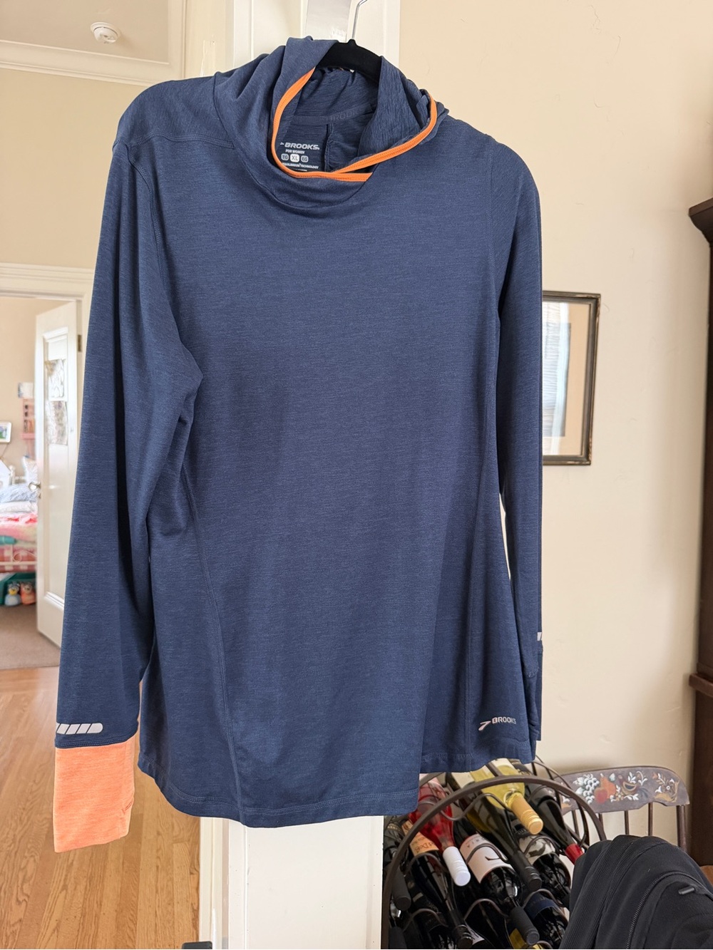 Brooks Navy Hoodie with Orange Drawcord and Cuff Details